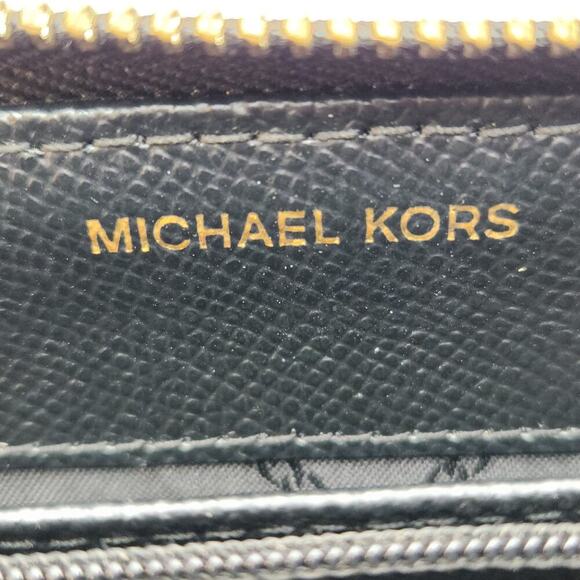 Michael Kors Jet Set Continental Zip Around Wallet Black Saffiano Leather Gold - Picture 7 of 8